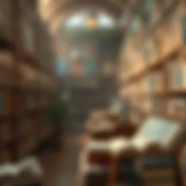 A Haven for Literary Exploration A serene library filled with diverse books, capturing the spirit of literary exploration