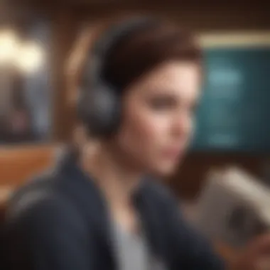 A person listening to an audiobook with headphones