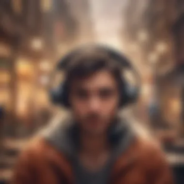Immersive Audiobook Experience A person enjoying an audiobook with headphones on.