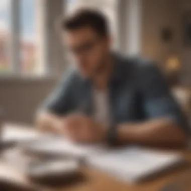 An individual studying with a notepad and coffee