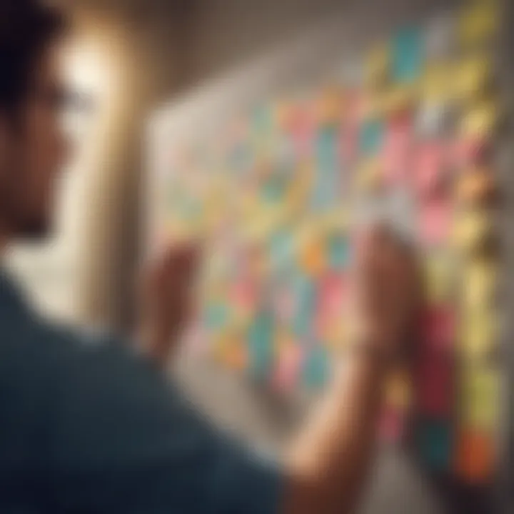 A person brainstorming ideas with sticky notes, depicting creativity.