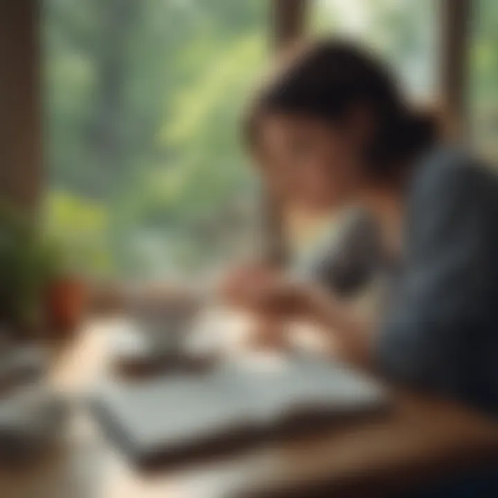 A person journaling with a cup of tea