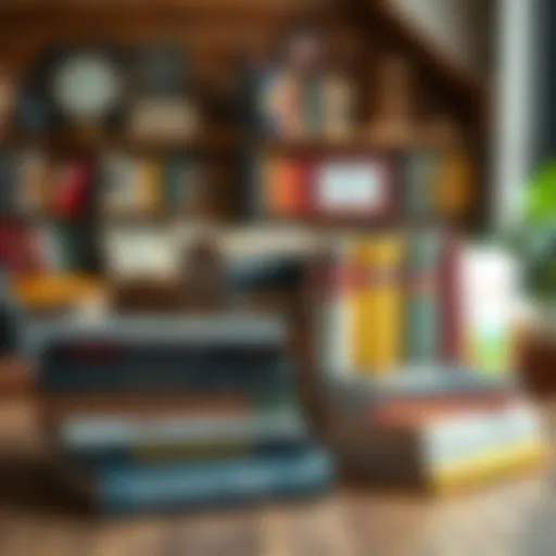 Diverse Financial Literature A diverse collection of financial books on a wooden table