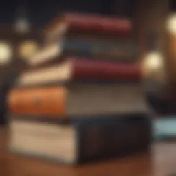 A stack of influential books on a wooden desk