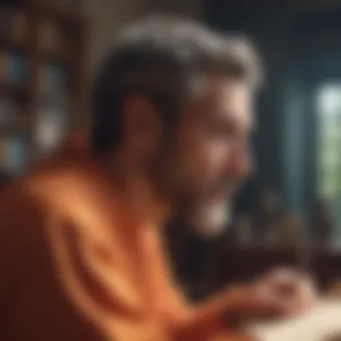 Deep Reflection on Stoic Principles A thoughtful individual reflecting on a philosophical text.