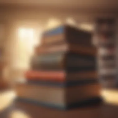 Inspiring Books in the Light A stack of inspiring books with sunlight illuminating pages