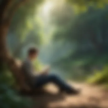 Engaged Reader in Serenity A person lost in thought while reading a book in a serene environment