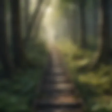 Journey Through Adversity A path through a dense forest, representing the journey of overcoming challenges.