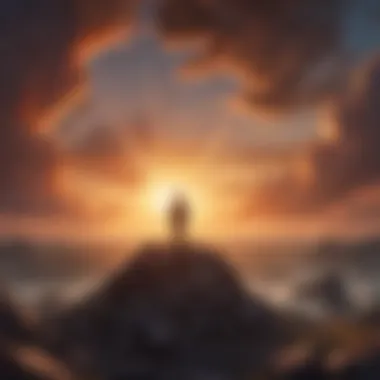 Dawn of Bravery A vibrant sunrise breaking through dark clouds, symbolizing hope and bravery.
