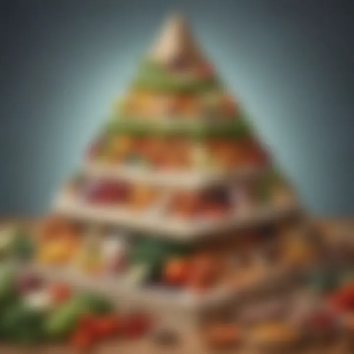 Illustration of deep nutrition principles with a vibrant food pyramid