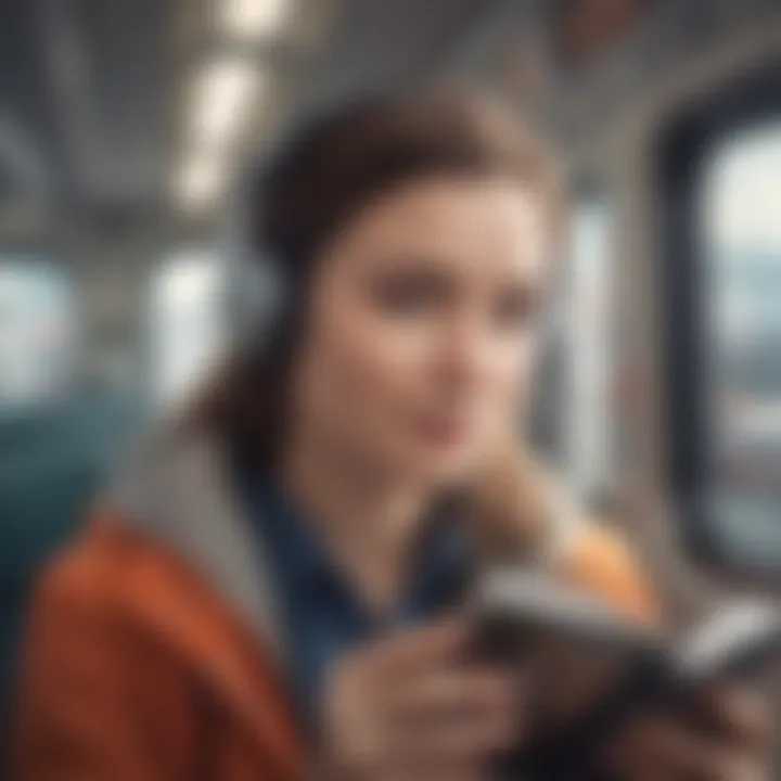 A visual representation of a user enjoying an audiobook during a commute.