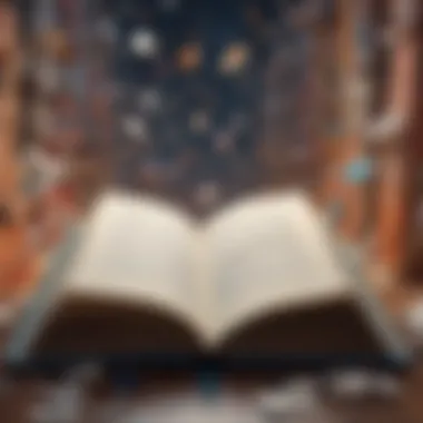 The Intersection of Literature and Psychology An open book with abstract psychological concepts illustrated on the pages