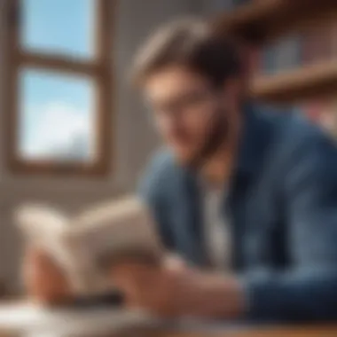 A person engaged in thoughtful reading of a business book