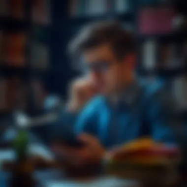 Engagement with Psychological Literature A thoughtful individual engaging with psychological literature
