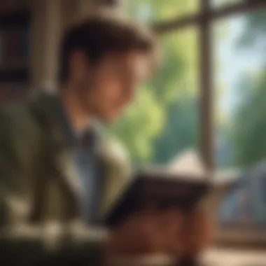 Reflection on Personal Growth Through Literature A person contemplating while reading a book
