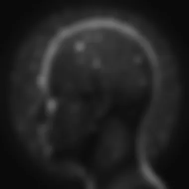 A silhouette of a head filled with symbols and words, illustrating thoughts