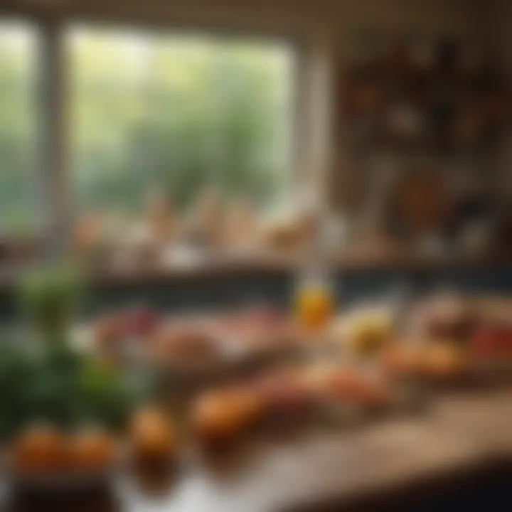 A rustic kitchen setting showcasing an array of fresh ingredients.