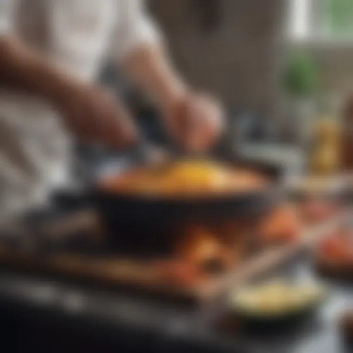 A close-up of a traditional cooking technique being practiced.