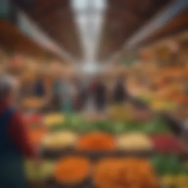 The Cultural Significance of Culinary Diversity A vibrant food market bustling with diverse culinary offerings.