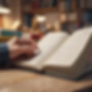 A person engaging in focused reading with a notebook