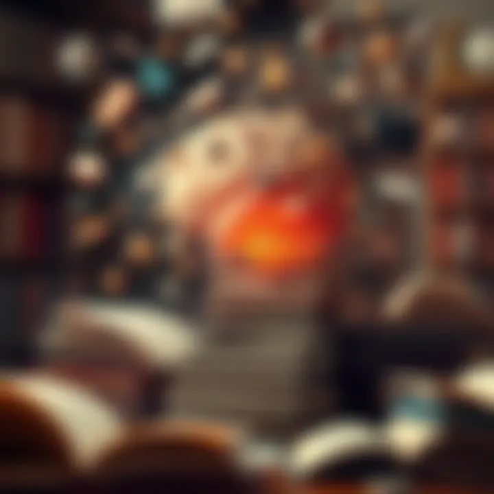 An abstract representation of cognitive overload with swirling thoughts and books.