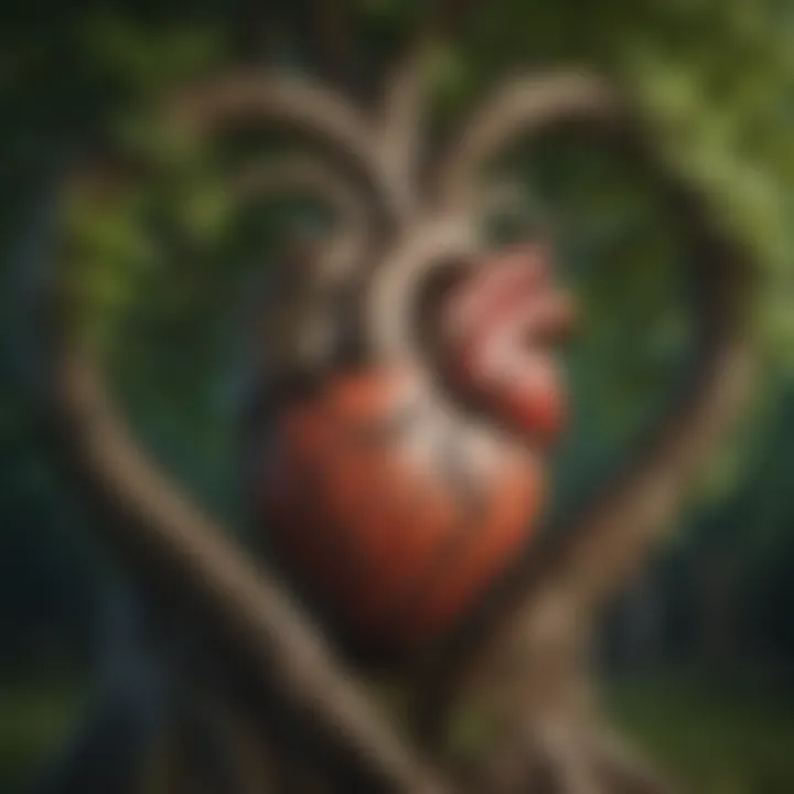 Graphic of a heart entwined with a tree, symbolizing growth