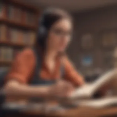 Multitasking with Audiobooks A busy professional multitasking while listening to an audiobook.