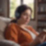 A person relaxing with headphones while enjoying an audiobook.