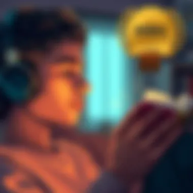 A person listening to an audiobook with a thoughtful expression