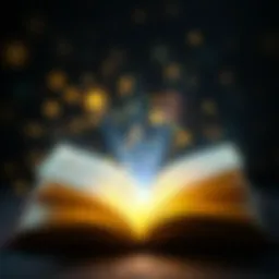 An open book with glowing pages radiating inspiration