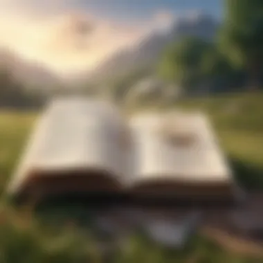 The Freedom of Exploration An open book with pages fluttering in the wind against a serene backdrop