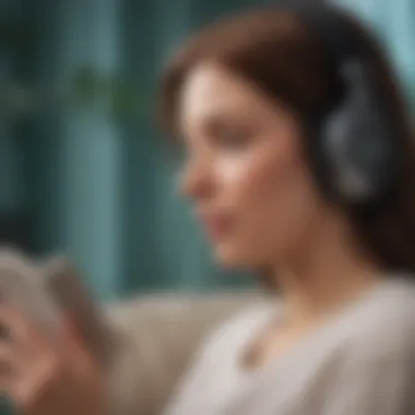 Listening to an audiobook in a serene environment