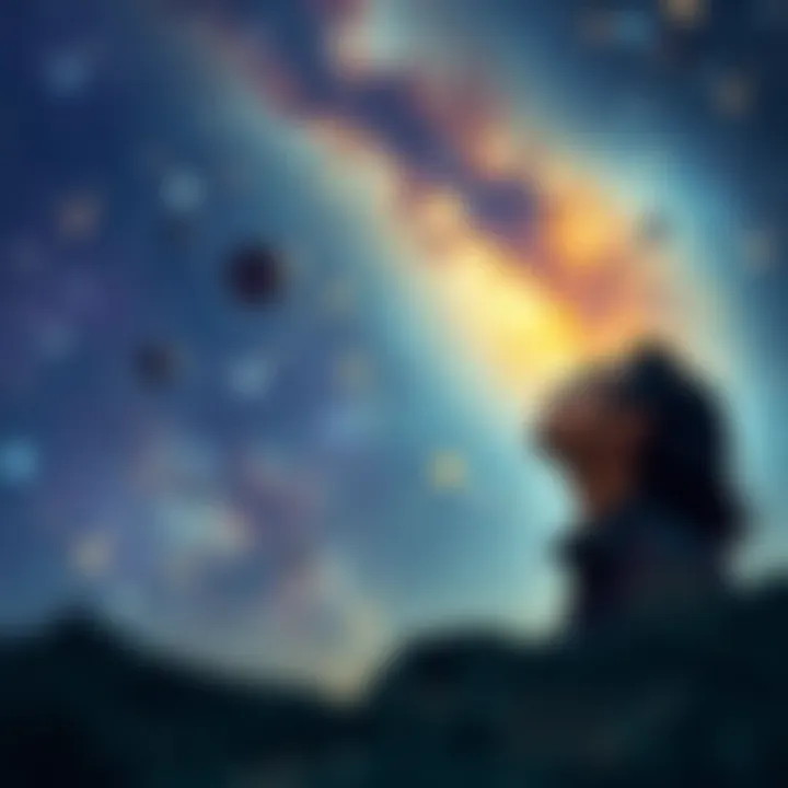 A contemplative figure gazing at the stars, representing philosophical exploration