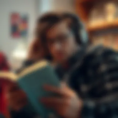 Person listening to an audiobook with headphones