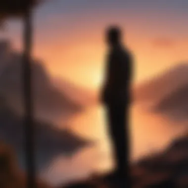Contemplation at Dusk A thoughtful silhouette gazing at a sunset, embodying contemplation