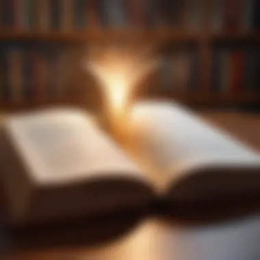 Illuminating Insights from Literature An open book with light illuminating the pages