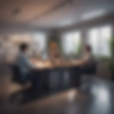 Transforming Workplace Interactions A vibrant office scene illustrating collaboration without emails
