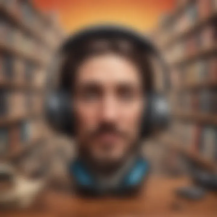 A vibrant illustration showcasing the evolution of audiobooks through the ages.