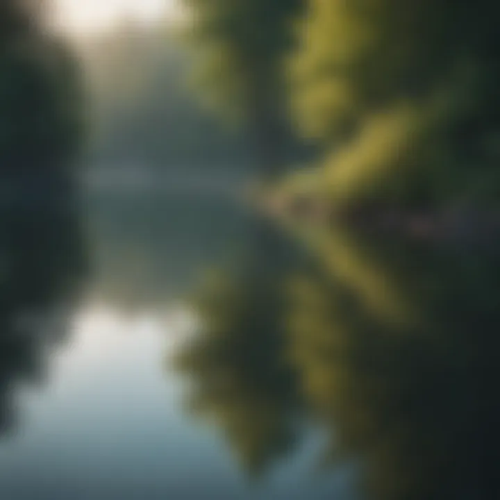 A reflective person gazing at a tranquil lake