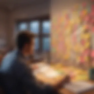 Creative Idea Generation A brainstorming session with sticky notes and ideas