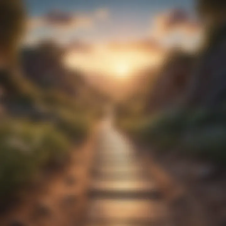 An abstract illustration of a path leading towards a bright horizon