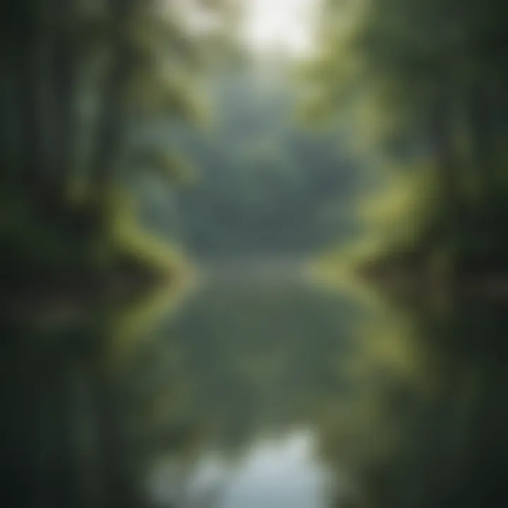 Reflection of trees in a calm pond