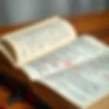An open book with pages filled with handwritten notes and highlighted text