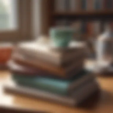 Essential Reads for Personal Growth A stack of acclaimed books accompanied by a cup of tea
