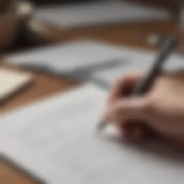 A close-up of a hand writing a leadership strategy on a notepad