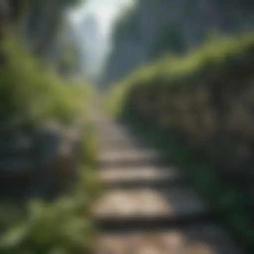 An ancient stone path overgrown with weeds representing obstacles