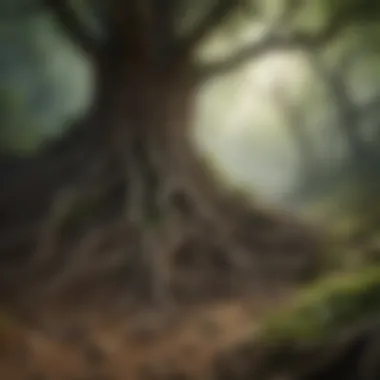 The Hidden World Beneath: Roots and Soil Interactions An intricate network of roots showcasing the underground ecosystem