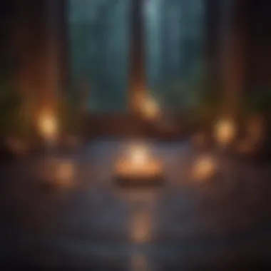 Meditation Space with Sacred Symbols Candle-lit meditation space with sacred symbols