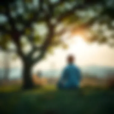 A contemplative figure meditating under a tree symbolizing self-awareness