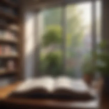 Reflection and Growth An open book with a cozy reading nook symbolizing personal reflection
